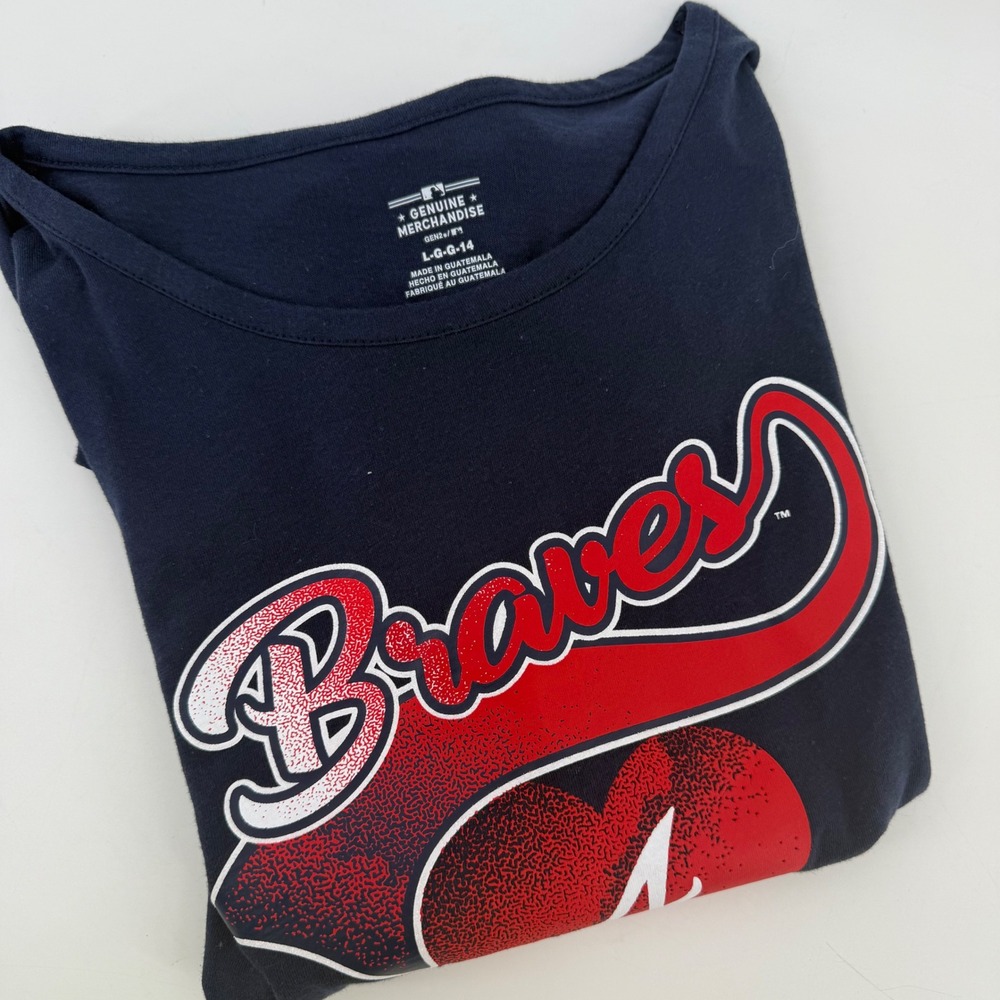 Atlanta Braves Kid MLB Genuine Merchandise T Shirt Size L G 14 Navy Blue Heart A